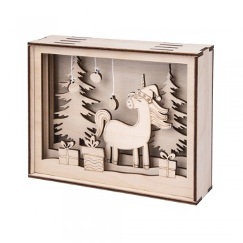 3D - Dřevěný obrázek - Zimní jednorožec, 15,5x3,8x12,5cm, 12-ti dílný set