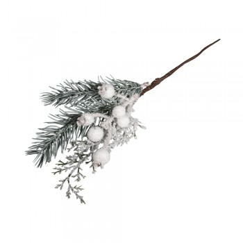 Větvička - zasněžený jehličnan s bílou dekorací, 31cm