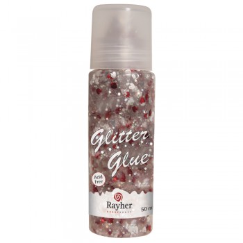 Glitrové lepidlo 50ml - srdíčka červeno-stříbrná