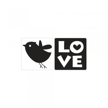 Odlévací šablonka - LOVE+ptáček, 25x30mm, 2ks