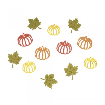 Přízdoba podzimní - dýně + lístky, barevné, 3,3-4,8cm, 12ks