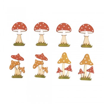 Přízdoba podzimní - houbičky, barevné 4-4,5cm, s lepítkem, 8ks
