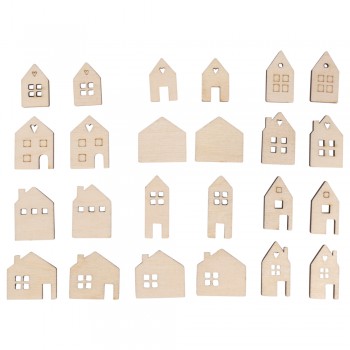 Dřevěné přízdoby - mini domečky, 24ks, 2,5-3,5cm