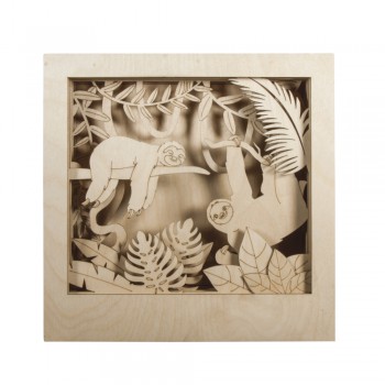 3D - Dřevěný obrázek - lenochodi, 24x24x6,5cm, 11 dílů