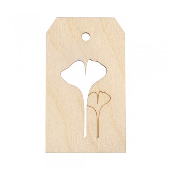 Dřevěná dekorace - vizitka 4,8x8,2cm - ginkgo