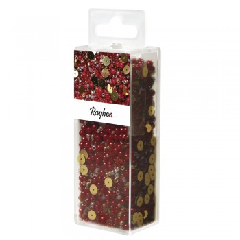 Korálkový mix s drátem, 80g + 50m x 0,3mm - červeno-zlatý