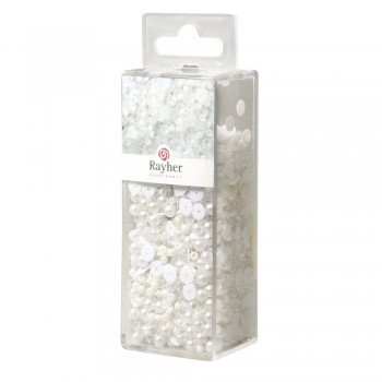 Korálkový mix s drátem, 80g + 50m x 0,3mm - bílý