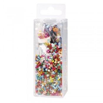 Korálkový mix s drátem, 90g + 50m x 0,3mm - barevný mix