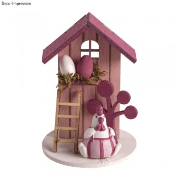 Dřevěná dekorace - letní domeček, 6cm , růžový, 9cm, 8 dílný set